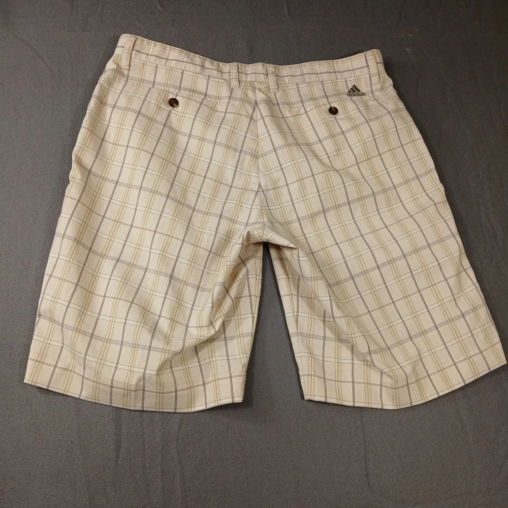 Adidas Golf Shorts Mens 34 Tan Plaid Performance Stretch Flat‎ Front